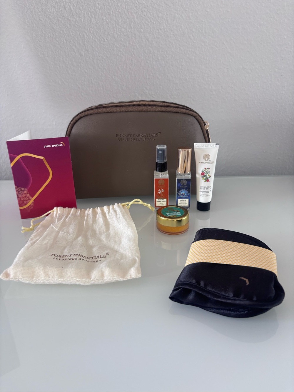 Brand New Air India Forest Essentials Business Class Amenity Kit Pouch Eye Mask